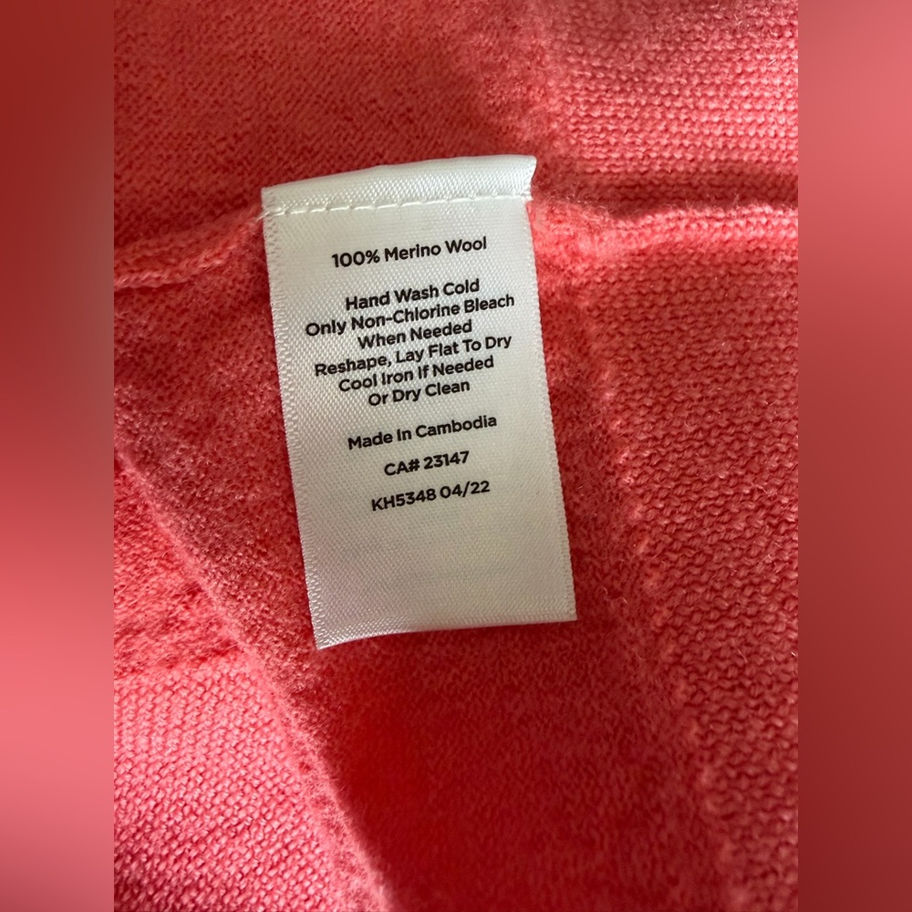 Talbots 100% Merino Wool Pleated Shoulder Sweater Coral Pink Women’s Medium - Picture 7 of 9